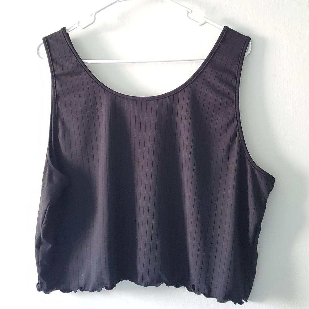 Womens Comfy Stretch Black Sleeveless Ribbed Ruffle Trim Crop Top Size 2X